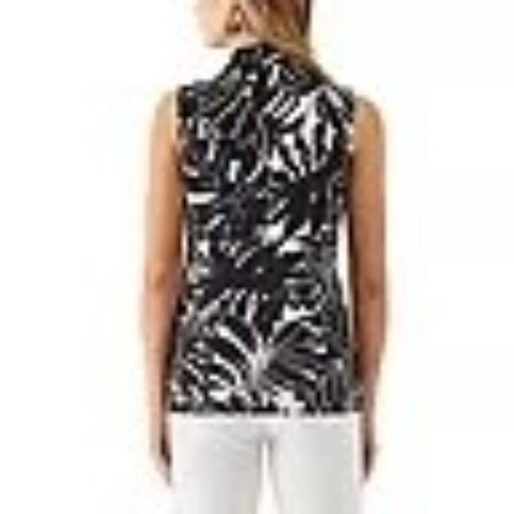 Rafaella $49 Sleeveless Black & White Leaf Print Collared Polo Shirt XL NWT‎ - Picture 3 of 12